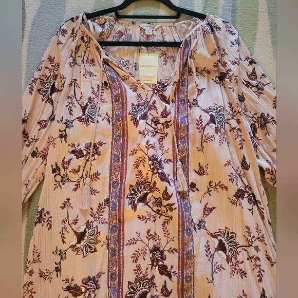 NWT Lucky Brand - Long Sleeve Pink Floral Dress with Slip - Picture 3 of 9